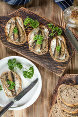 Sandwich with sprats.