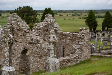 The monastery of Clonmacnoise ruin in Ireland