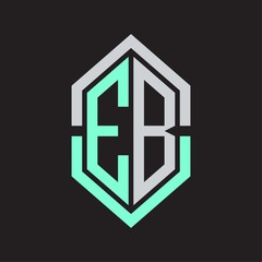 EB Logo monogram with hexagon shape and outline slice style
