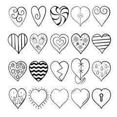 Set of hand-drawn hearts. Vector doodle hearts set. - 313872170
