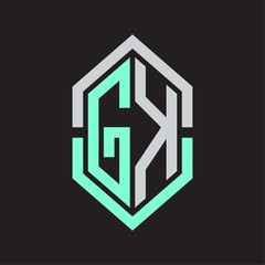 GK Logo monogram with hexagon shape and outline slice style