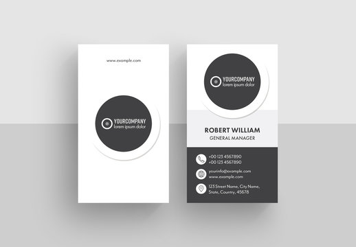 Black and White Business Card Layout with Circular Element