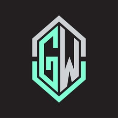 GW Logo monogram with hexagon shape and outline slice style