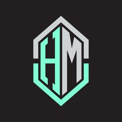 HM Logo monogram with hexagon shape and outline slice style