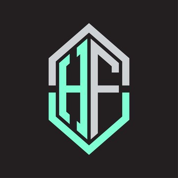 recommend clip art: HF Logo monogram with hexagon shape and outline slice style