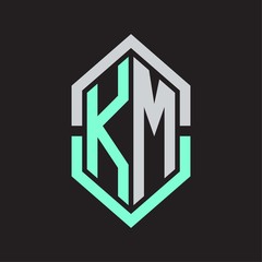 KM Logo monogram with hexagon shape and outline slice style