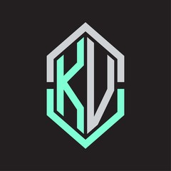 KV Logo monogram with hexagon shape and outline slice style