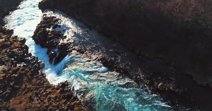 aerial shot of famous Iceland with its beautiful fascinating unique landscape, rivers, mountains, glaciers and waterfalls on a clear sunny day - great 4k shots for nature travel bloggers