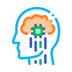 Head Nerve Impulses Biohacking Icon Vector Thin Line. Contour Illustration
