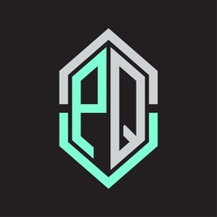 PQ Logo monogram with hexagon shape and outline slice style