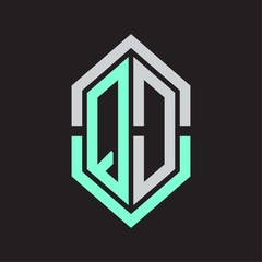 QD Logo monogram with hexagon shape and outline slice style