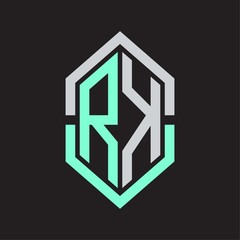 RK Logo monogram with hexagon shape and outline slice style