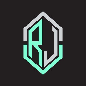 recommend clip art: RJ Logo monogram with hexagon shape and outline slice style