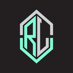 RL Logo monogram with hexagon shape and outline slice style