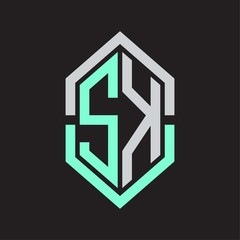 SK Logo monogram with hexagon shape and outline slice style