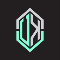 UK Logo monogram with hexagon shape and outline slice style