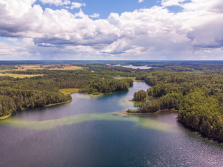 Fototapeta na wymiar Beautiful view of Sapsho lake in summer , Smolensk region, Russia. Drone shooting
