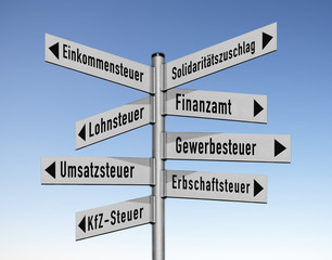 Wegweiser, Schild, Steuerabgaben