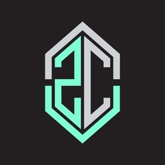 ZC Logo monogram with hexagon shape and outline slice style