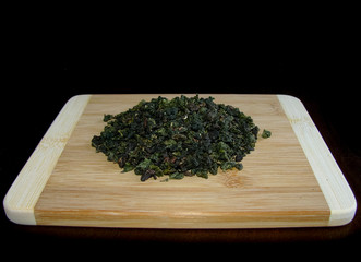 Milk Oolong tea on a wooden Board