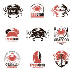 collection of seafood emblem with crab isolated on white background © Alexkava