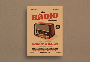 Event Flyer Layout with Vintage Radio Illustration