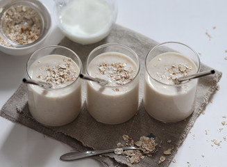 Smoothie with banana and oatmeal, natural energy cocktail