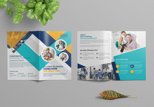 Bifold Brochure Layout with Multicolored Accents