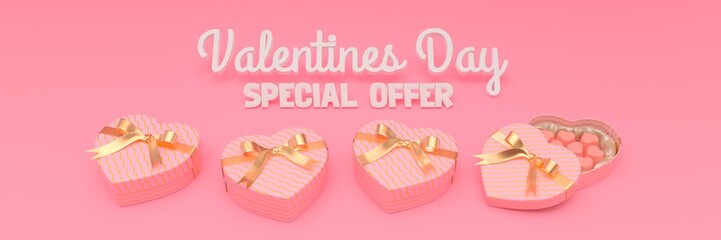 Candy box Valentine day special offer illustration on pink background 3d render