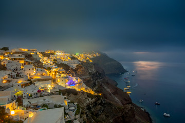 Cloudy Night and Oia Lights on the Island of Thira