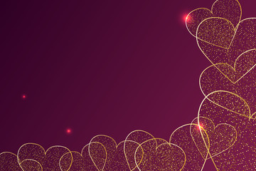 EPS 10 vector. Golden luxury hearts with copy space. Valentines day concept.