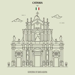 Cathedral of Santa Agatha in Catania, Italy. Landmark icon - obrazy, fototapety, plakaty