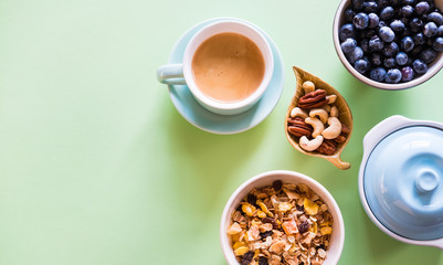 Heathy breakfast and coffee.