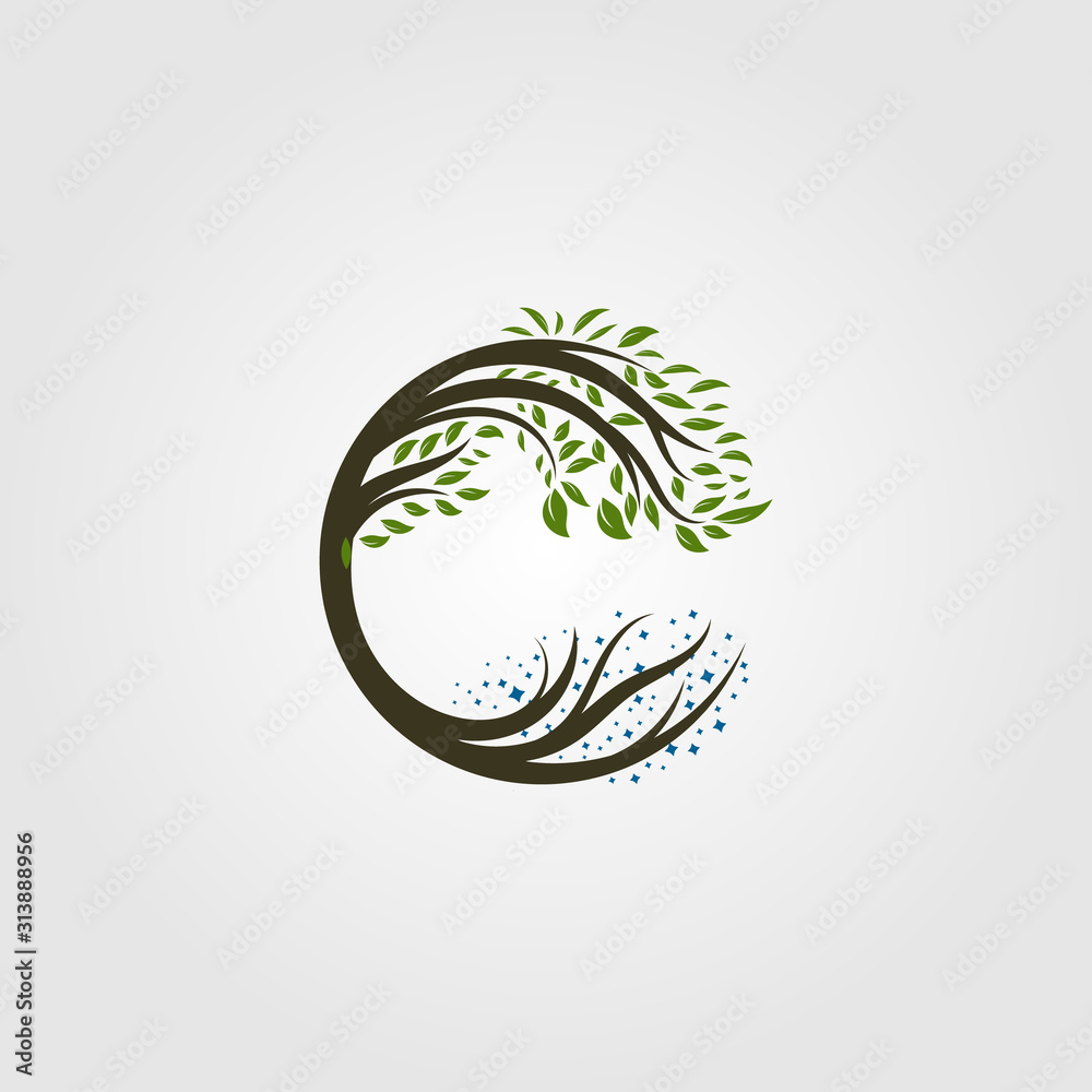 Wall mural circle tree logo letter c vector illustration design