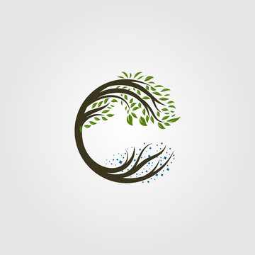 circle tree logo letter c vector illustration design