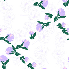 Cute Romantic Flowers Seamless Pattern.Illustration for Surface , Invitation ,Notebook, Banner , Wrap Paper ,Textiles, Cover, Magazine ,Postcard Background ,Textile , Wallpaper, Fashion , Phone Cover