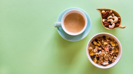 Heathy breakfast and coffee.