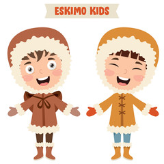 Eskimo Children Wearing Traditional Clothes