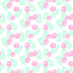  Illustration with Flowers and Exotic Leaves , Seamless Pattern Print