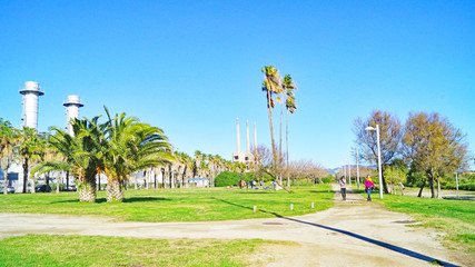 Obraz premium Playa de San Adriá del Besós vacía en Invierno, Barcelona, Catalunya España, Europa