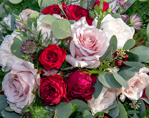 wedding bouquet of pink and red roses