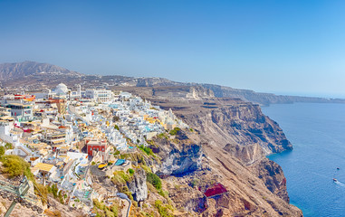 Amazing View of Wonderful Thira (Fira) City as a Capital of Santorini island in Greece  In Daytime.