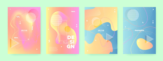 Colorful Fluid Waves. Pink Memphis Brochure. 