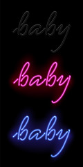 Handwritten baby neon lettering flat banner