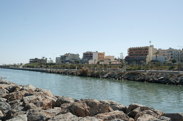 Fototapeta na wymiar View of the coast of Heraklion from the pier