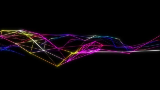 4k video. Triangles texture. Geometric shapes. Low poly triangles. Neon lines. Futuristic graphic. Abstract motion background animated. 3840x2160