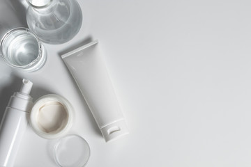 beauty spa medical skincare and cosmetic lotion cream serum oil mockup bottle packaging on white decor background, collagen healthcare medicine concept