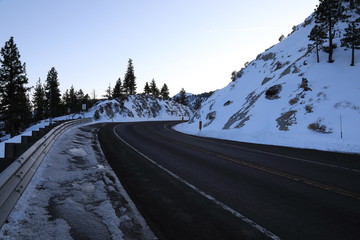 A road near Lake Tahoe with view of Mountains.