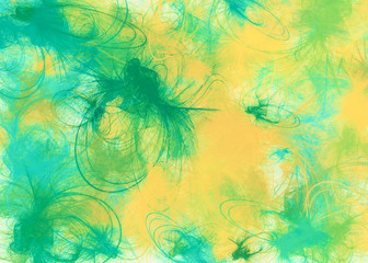 Fototapeta na wymiar Colorful artistic spring colors drawing texture. Random paint splashes in yellow and green tones. Multicolored pattern. Mixed media illustration