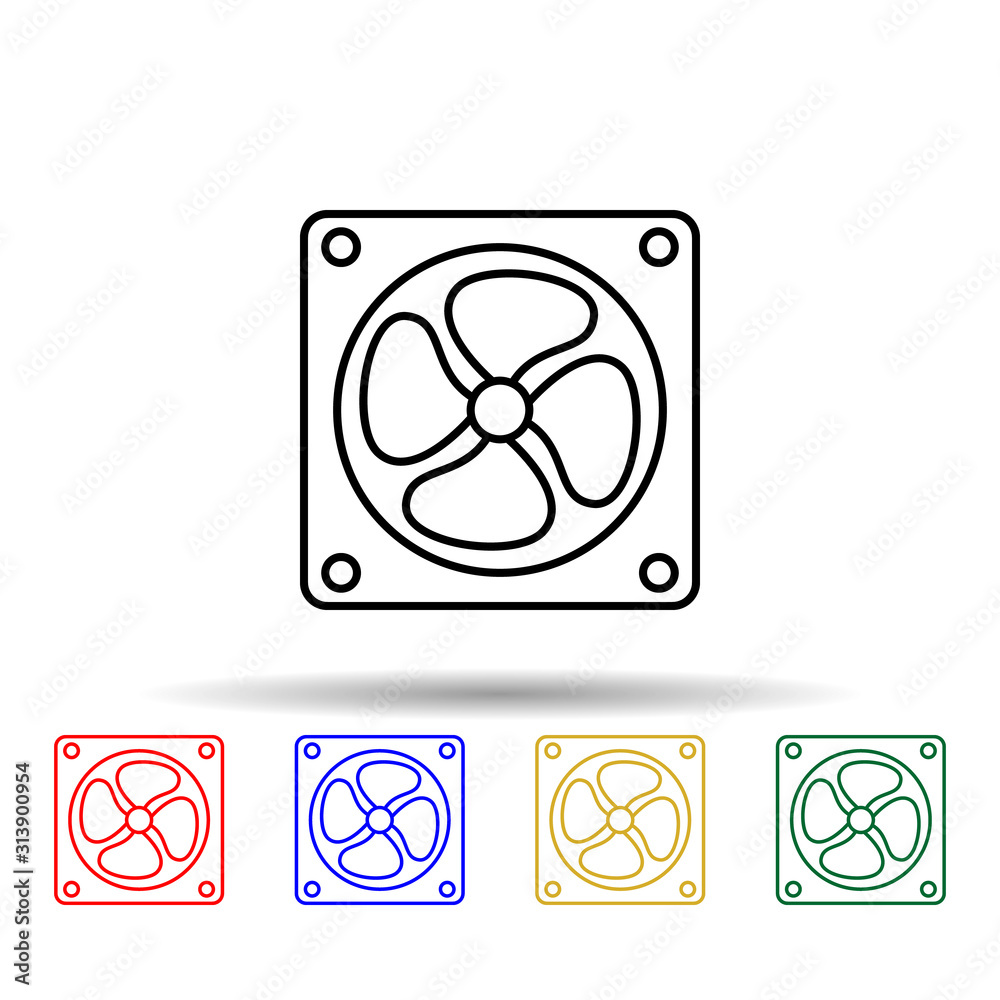 Poster pc system fan multi color style icon. simple thin line, outline vector of computer parts icons for u